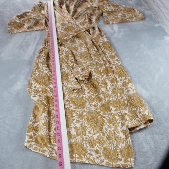 Natori Womens Satin Robe Sz L Long Floral Belted Full Classic Gold White Pockets - Picture 4 of 16